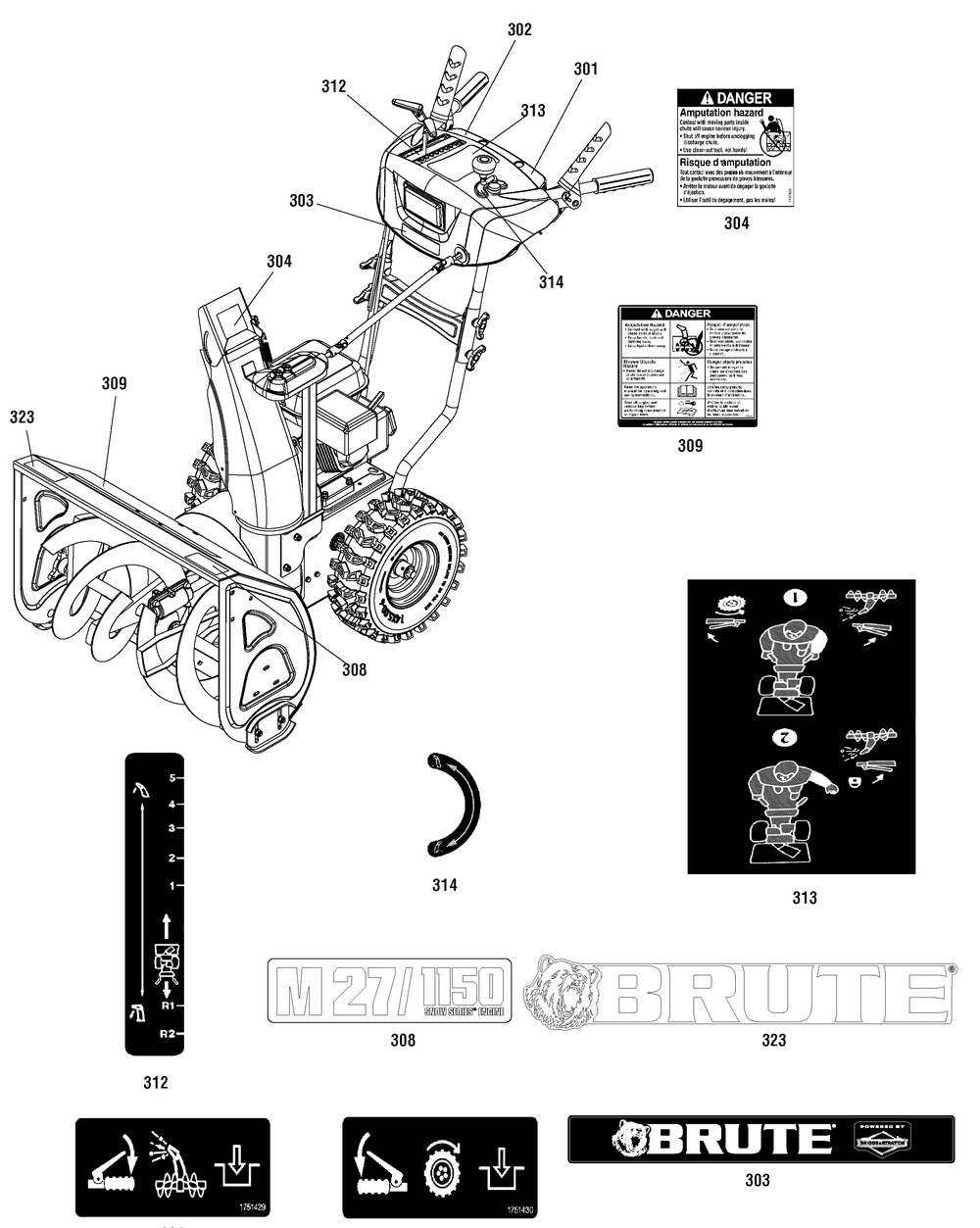 Decals Group (6967ybrdecal) Diagram and Parts List for 1696620-00-1227MD 2016 Briggs and Stratton Snow Blower